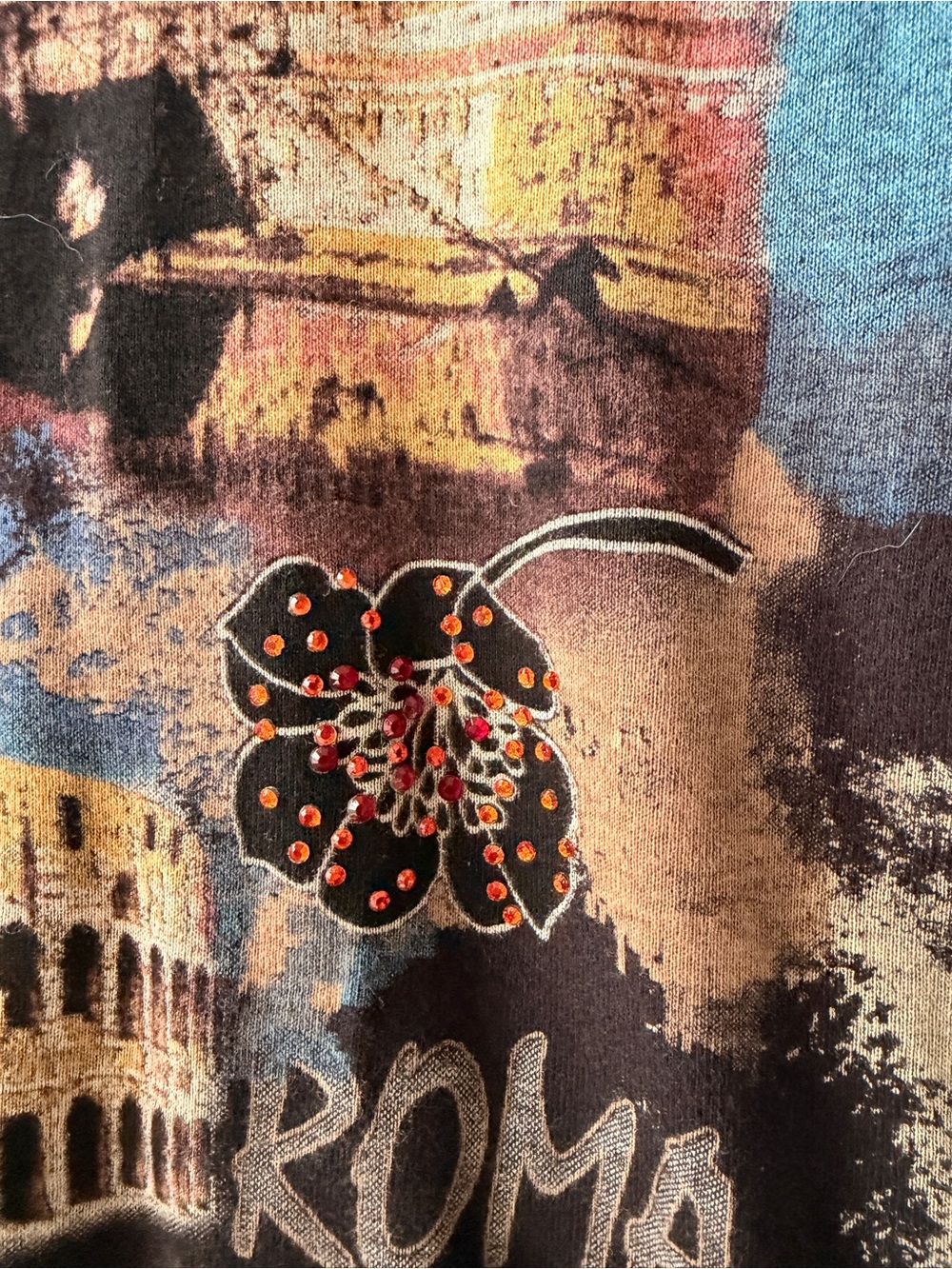 Y2K Grunge 2X Cotton Euro Graphic Artsy Grunge Embellished Rome Indie Boho Top - Picture 3 of 8
